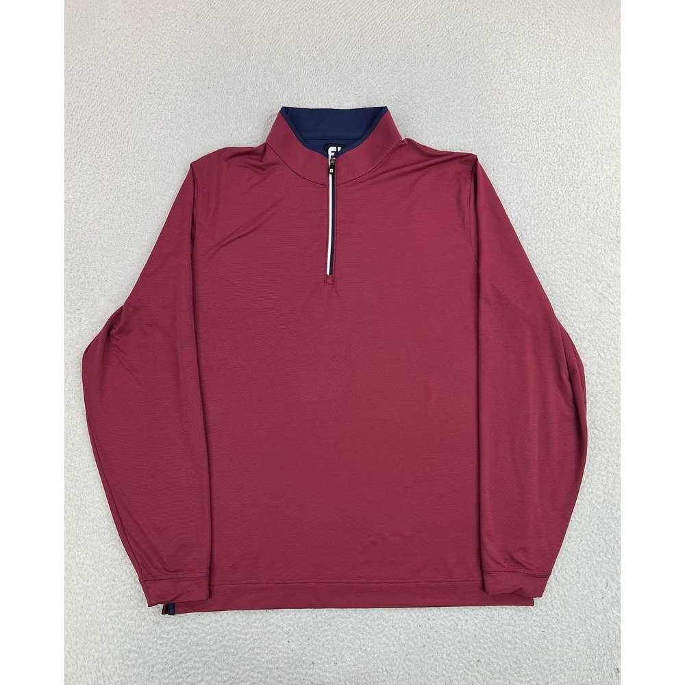 FootJoy Pullover Mens Large Red Stripe 1/4 Zip Long Sleeve Golf Performance